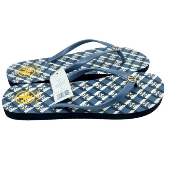 TORY BURCH~Chelsea~GEOMETRIC BLUE/WHITE WOMENS FLIP FLOPS NEW WITH TAG SIZE 10 - Picture 2 of 5